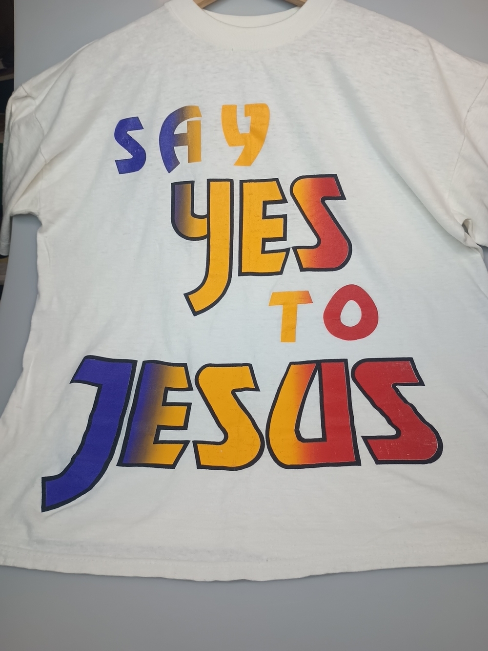 Vintage Single Stitch Say Yes to Jesus Graphic Tee - White with Multicolor M